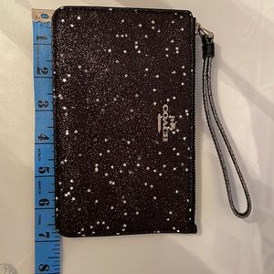 Coach Sparkle Black Leather Wristlet.